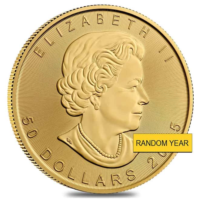 1 oz Canadian Gold Maple Leaf $50 Coin BU (Random Year)